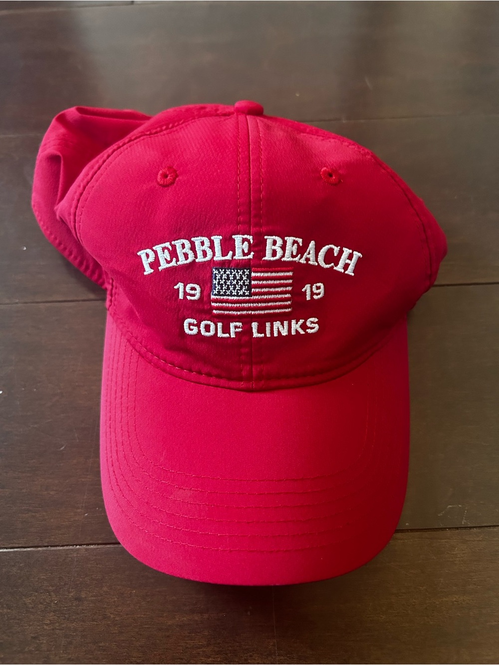 Red Pebble Beach Hat with American Flag detail